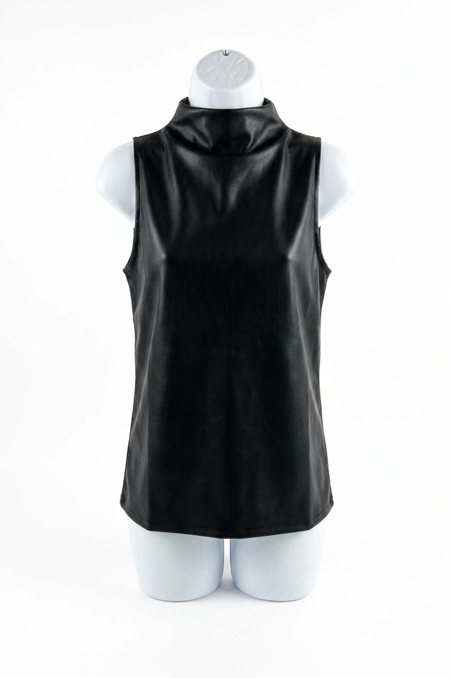 NEW BISHOP + YOUNG claude leather cowl neck top in black